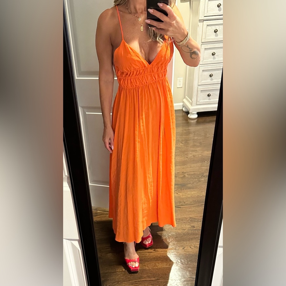 ZARA Summer Chic open back Orange Maxi Dress XS